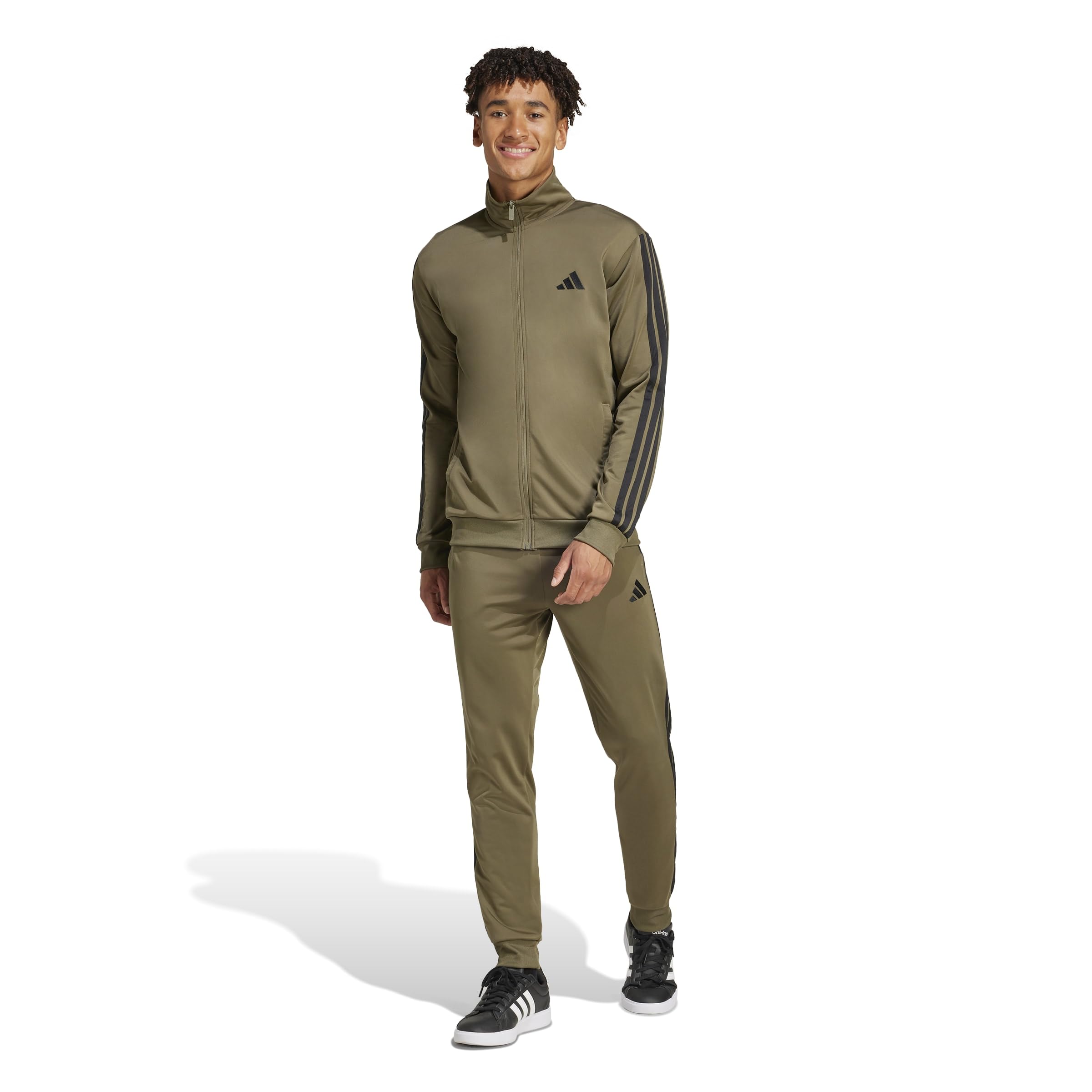 adidas Men's Sportswear Basic 3 Stripes Tricot Track Suit, Olive Strata, M