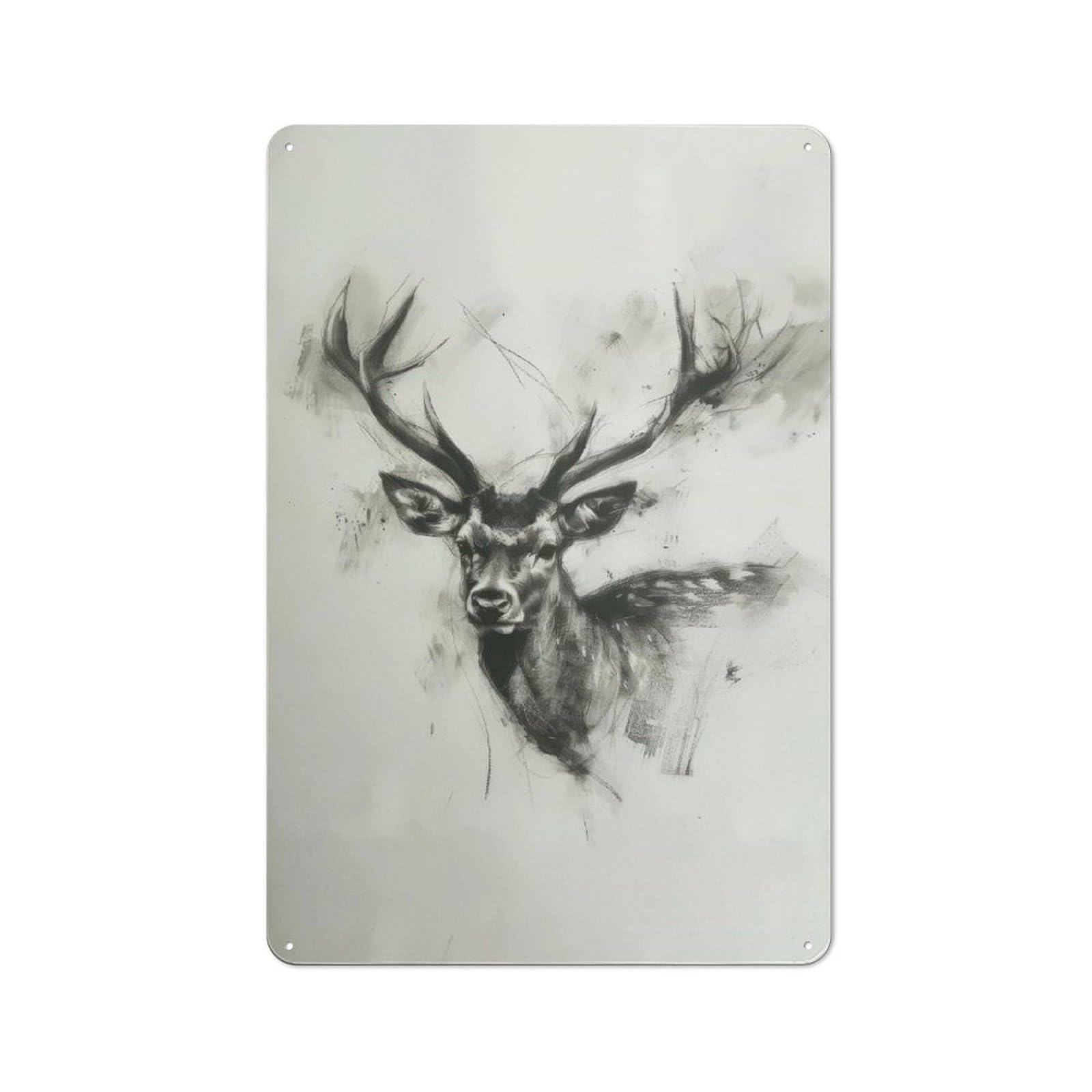 Junmoney Deer Head In Charcoal Metal Wall Sign 30X20cm Featuring For Garage Wall, A Housewarming Gift For People Furnishing A Garage
