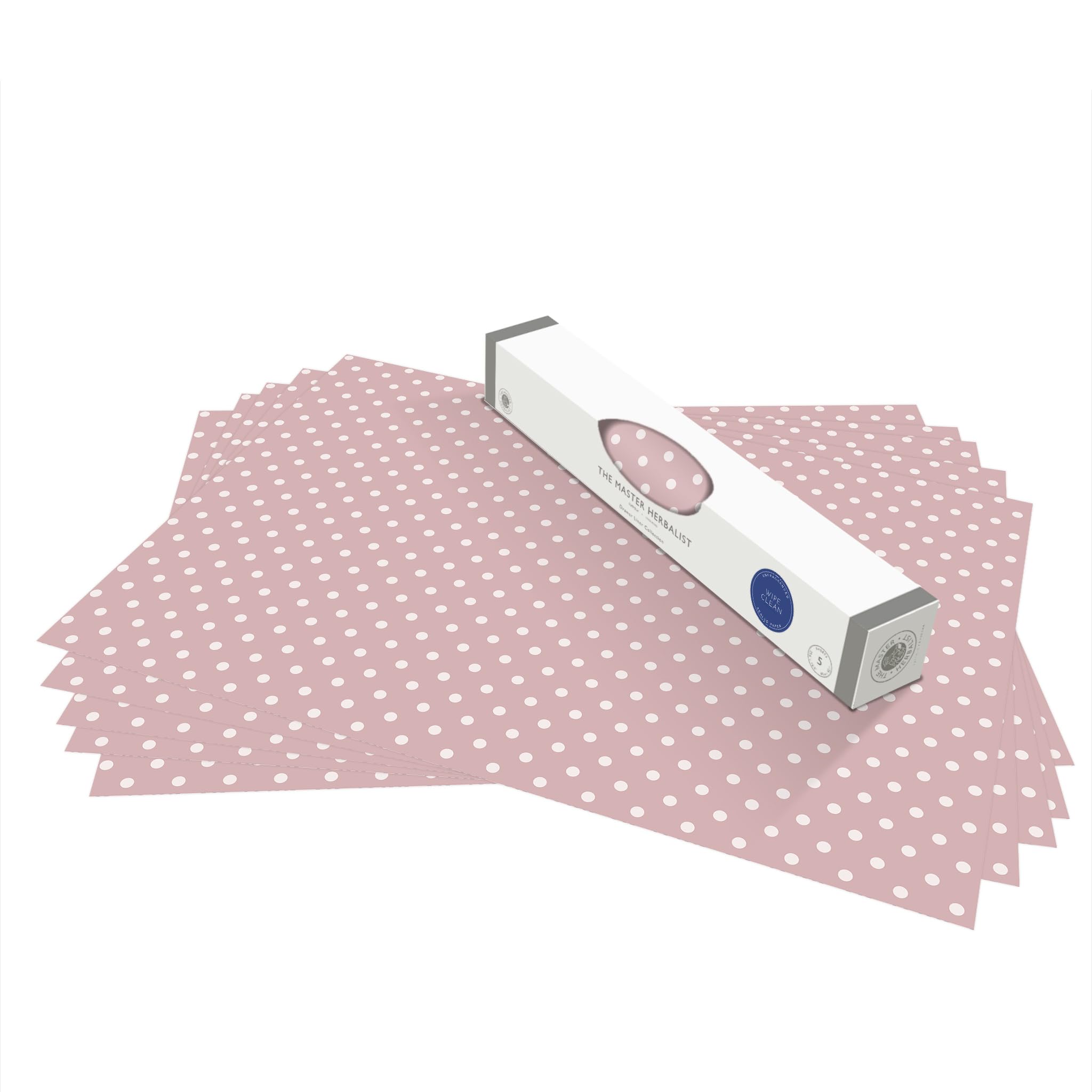 The Master Herbalist Helebore Pink Unscented & Wipe Clean Drawer Liners In A Polka Dot Design - Perfect For Kitchen Drawers, Shelves, Cupboards & Cabinets