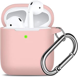 Oielai Airpod Case Cover Compatible with AirPods 2 & 1, Silicone Shockproof Cute Case-Front LED Visible- Support Wireless Charging with Carabiner for Airpod Case, Sand Pink