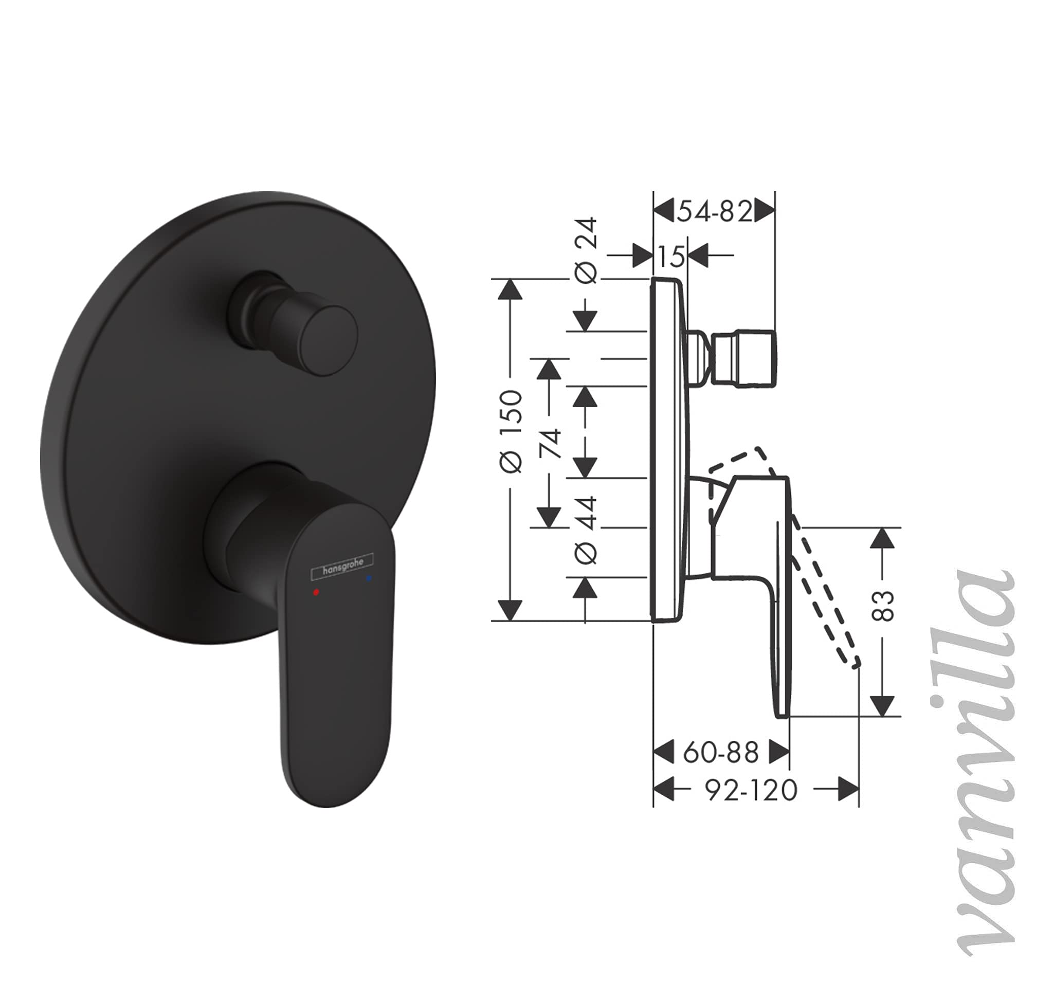 vanvilla Duschsystem Unterputz mit Duscharmatur Hansgrohe schwarz HGS10-ob