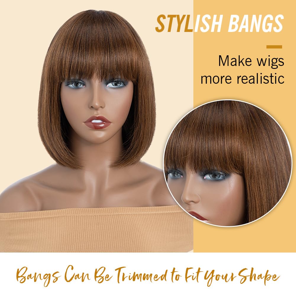 Peluca de pelo humano para mujer, pelo virgen brasileño, recto, corto, Bob Wig con Bangs Glueless Machine Made 150% Density (P4/30, 10 pulgadas)