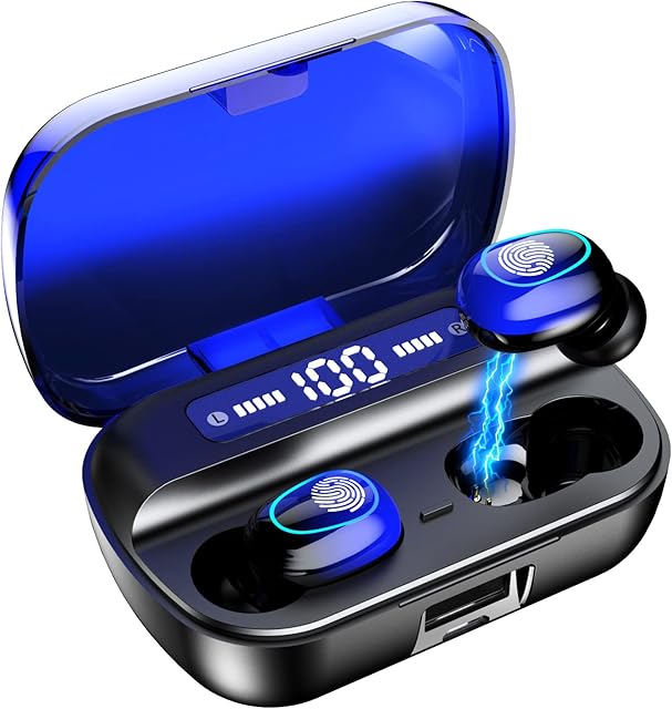 Wireless Headphones,160H Playtime Wireless Earbuds Bluetooth 5.1 Headphones In Ear Headphones HiFi Stereo CVC8.0 Noise Canceling with Built-in Mic IPX7 Waterproof Earphones for Sport/Work