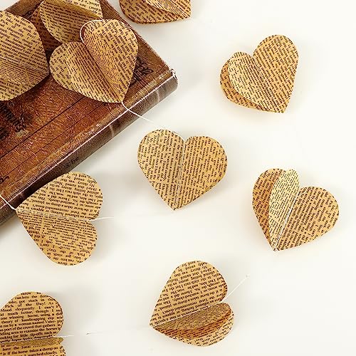 4 Pack 3D Heart Garland Vintage Pages Recycled Book Garland Newspaper Bunting Party Nursery Strand...