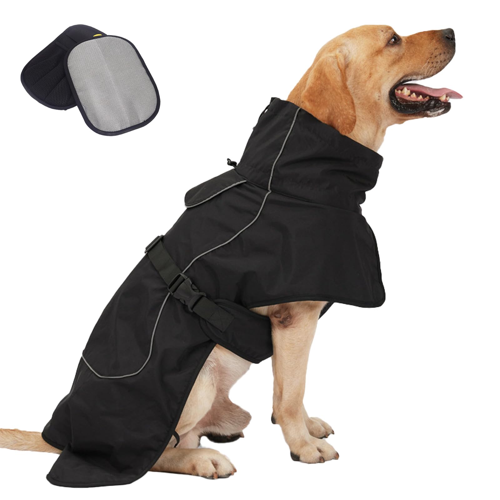 Rain Coat For Dogs, Cold Weather Coat With Soft Fleece Lining, Waterproof Dog With Legs,Djustable Dog Rain Reflective Raincoats For Indoor & Outdoor, Camping (Black, XXL)