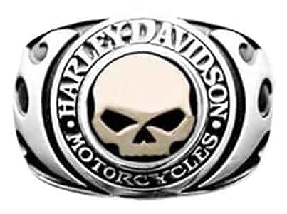 Harley-Davidson Men's Ring, Flames Willie G Skull 14kt Gold