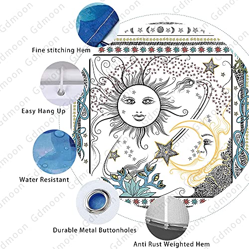 Gdmoon Sun And Moon Shower Curtain Love Stars Fantasy Galaxy Bohemian Flower Plant Pattern Mandala Hippie Hip Hop Retro Psychedelic Cool Colorful Bathroom Curtain Set With 12 Hooks 72X72In Ylwhgd1481 #TOP2
