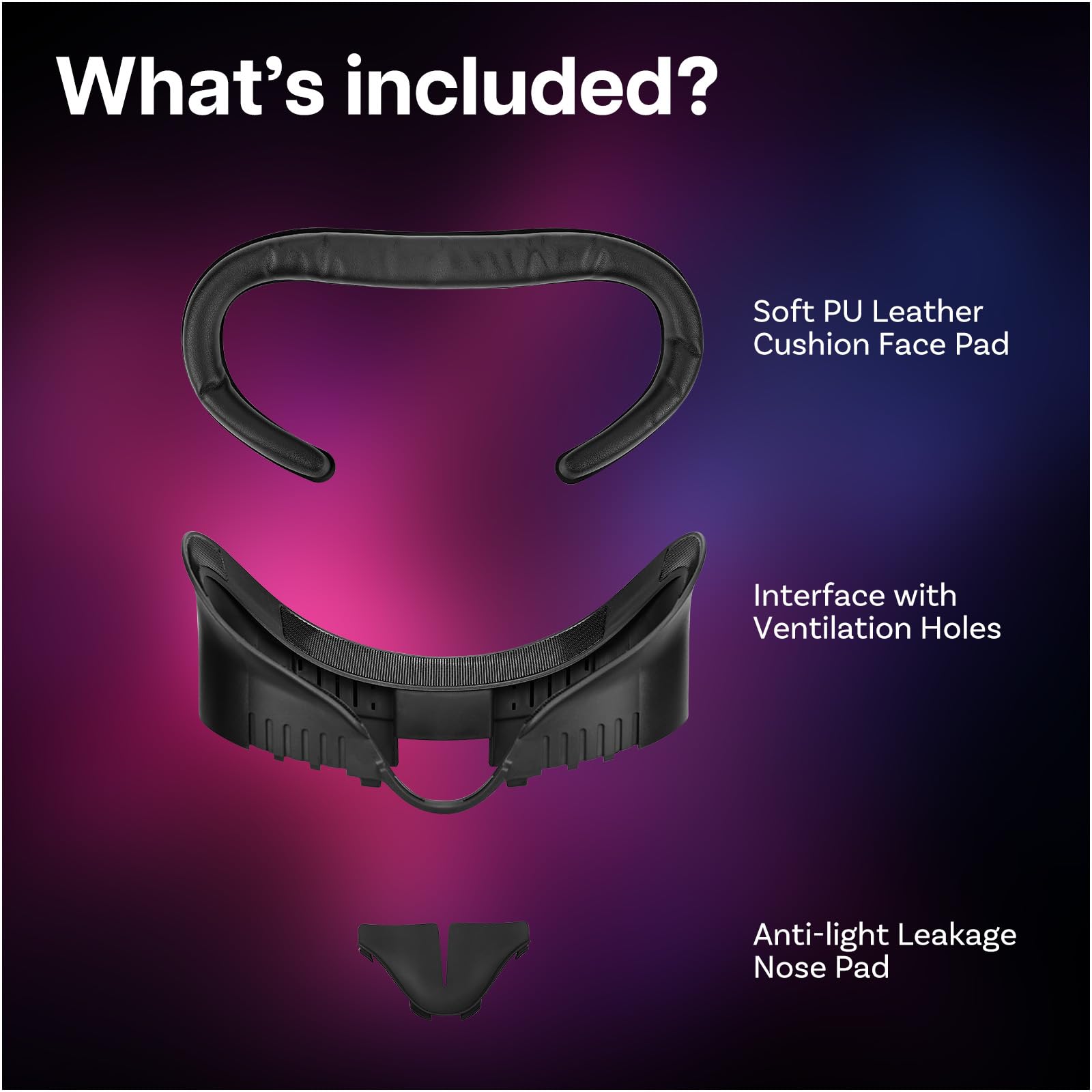 Interfejs Twarzy VR do Meta Oculus Quest 3 firmy MMOBIEL – Face Cover Pad do Quest 3 - Uchwyt Interfejsu - Zestaw Akcesoriów z Nakładkę nos Zapobiegającą Wyciekom i Pokrowiec z Skóry PU – Czarny