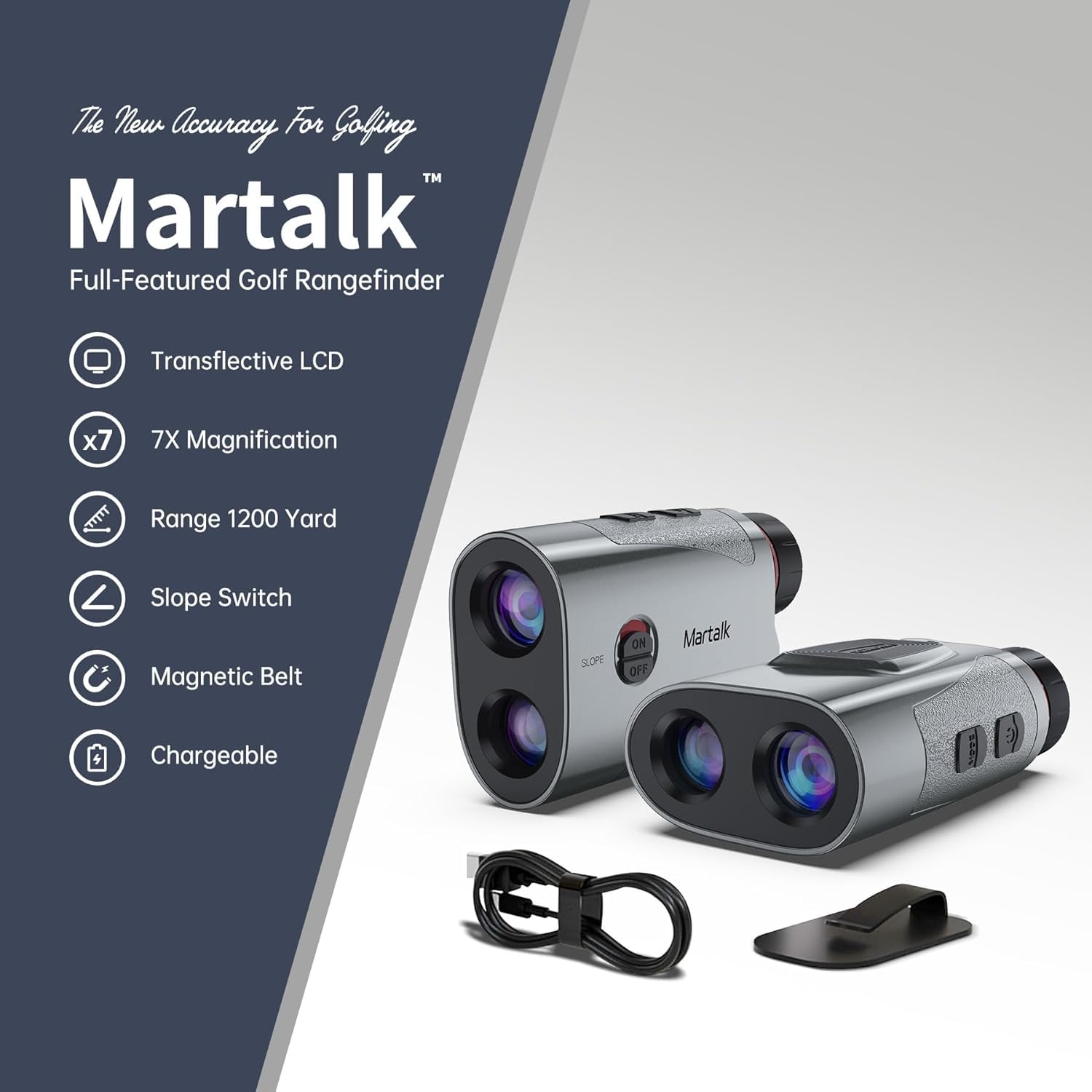 Télémètre de golf avec pente, télémètre laser de précision de 1 200 m, télémètre à vibration avec zoom 7x, support magnétique pour chariot, rechargeable par USB-C, résistant aux intempéries