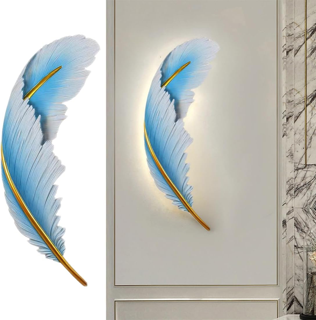Peacock Feather wall Light Unique Modern LED wall Light fixtures Creative wall Sconce Blue Feather Design Indoor Wall Lights Art Decor Lighting for Living Room Dining Room Bedroom