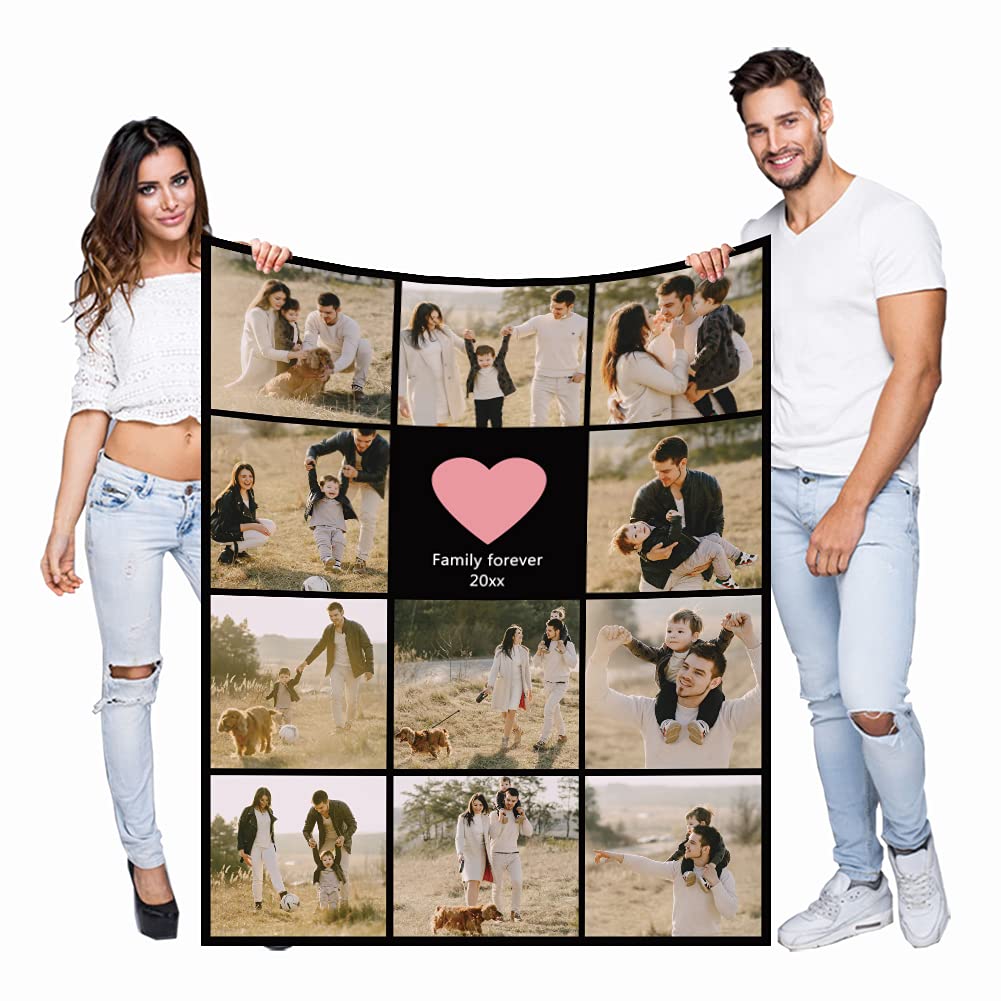 Haisimiery 11 Photos Personalised Photo Fleece Blanket Customized Throw With Picture Birthday Wedding Gift For Adult Baby Pet (, Throw 40”X60” (100X150cm))