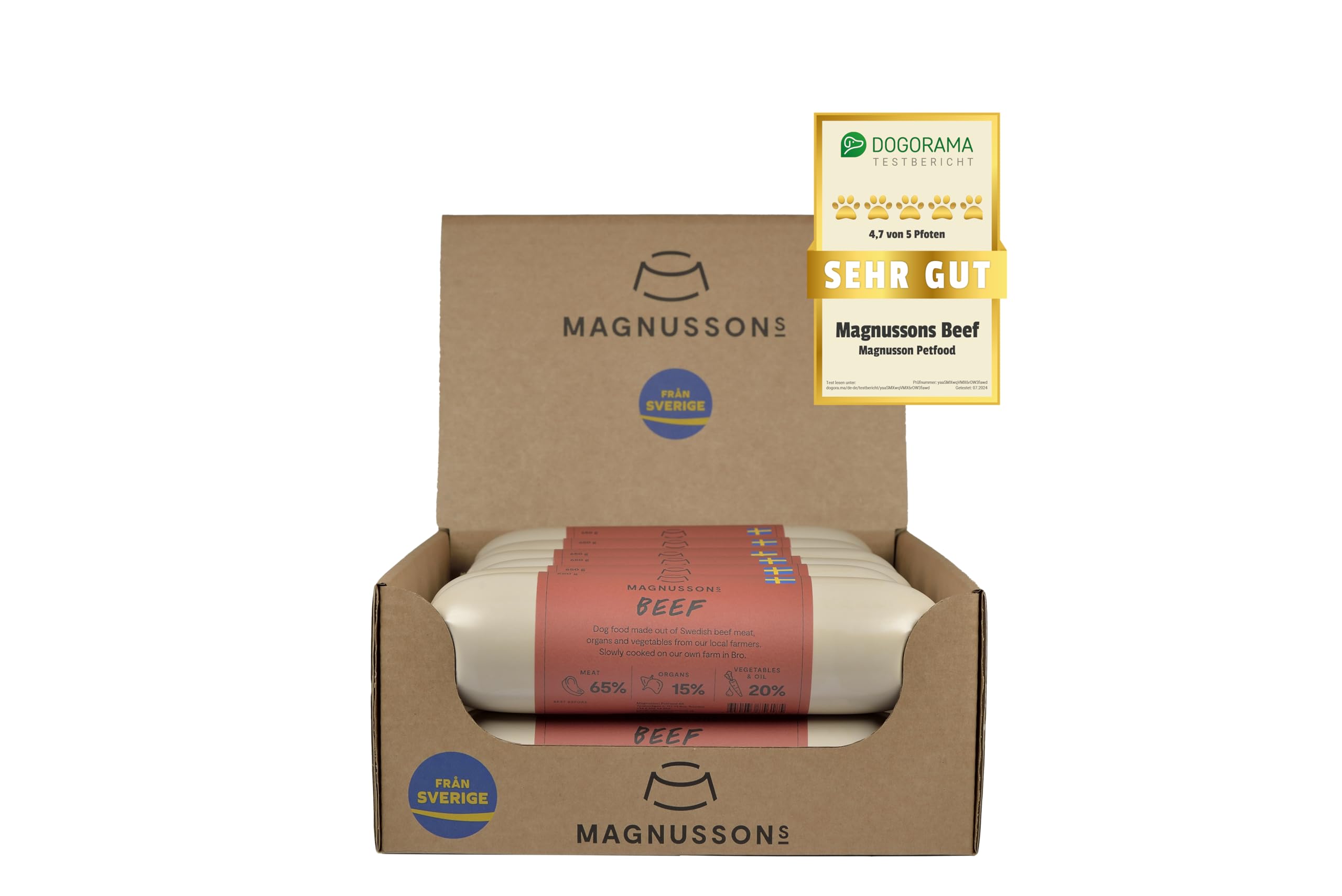 MAGNUSSONS Beef (12 x 650 g) | mokra karma z dodatkową wołowiną | odpowiednia dla szczeniaków, młodych psów i dorosłych psów wszystkich ras | mieszanka paszowa pełnoporcjowa | gotowana na parze