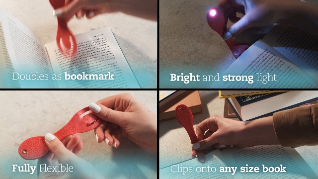 Image of Gifts for Readers & Writers Book Light, Clip On Reading Light for Bed, 2in1 Flexilight & Bookmark, Small & Lightweight with a Soft Glow, 2 Batteries Included, Blue