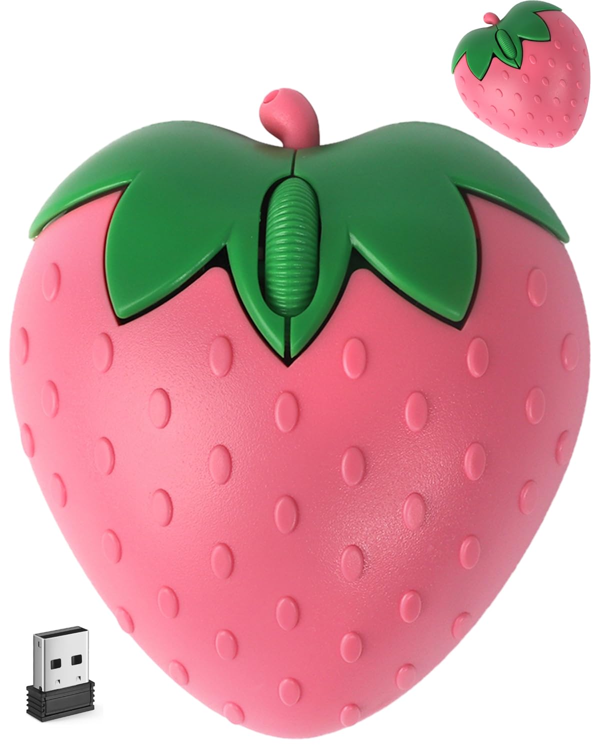 Wireless Bluetooth Mouse Cute Pink Fruit Strawberry Shape Silent Portable Lightweight USB Optical Cordless Dual Mode Mice for PC Laptop Computer