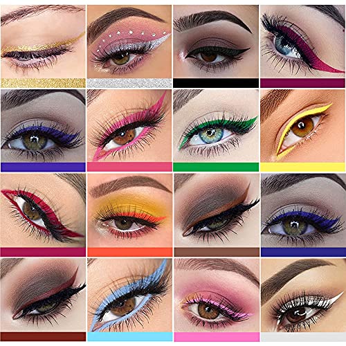 16 Color Matte Liquid Eyeliner Set,Glitter Gold Silver Eye Liners Waterproof High Pigmented Long Lasting Eyeliner Pencil Eye Makeup Kit #TOP1