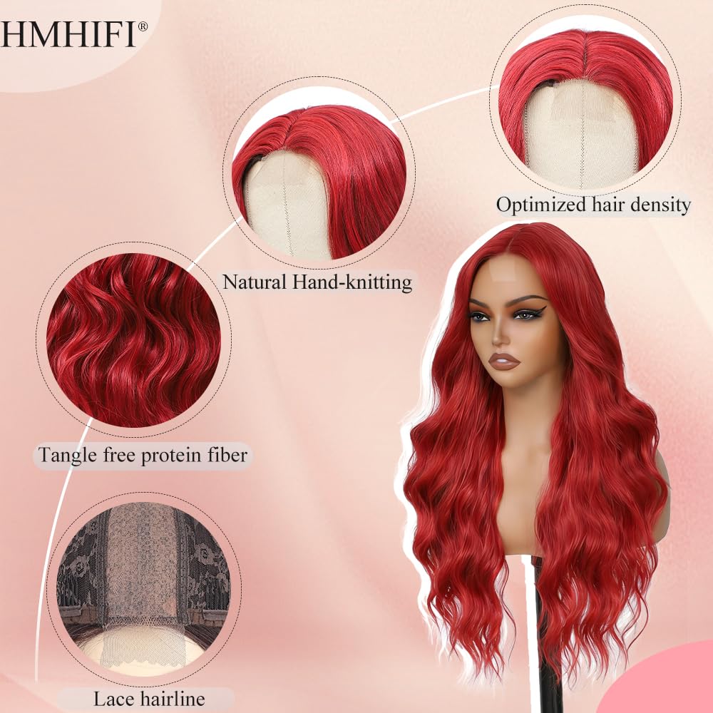 HMHIFI 26-Inch Long Wavy Wig with Middle Part, Protein Fiber Hair