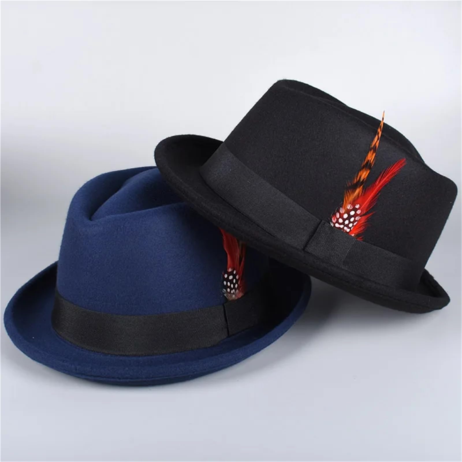 Classico Cappello Fedora da Uomo e Donna, Casual, Nero, Pork Pie, con Piume, Vintage, Gentiluomo, Trilby, Berretto Jazz, Cappelli in Feltro