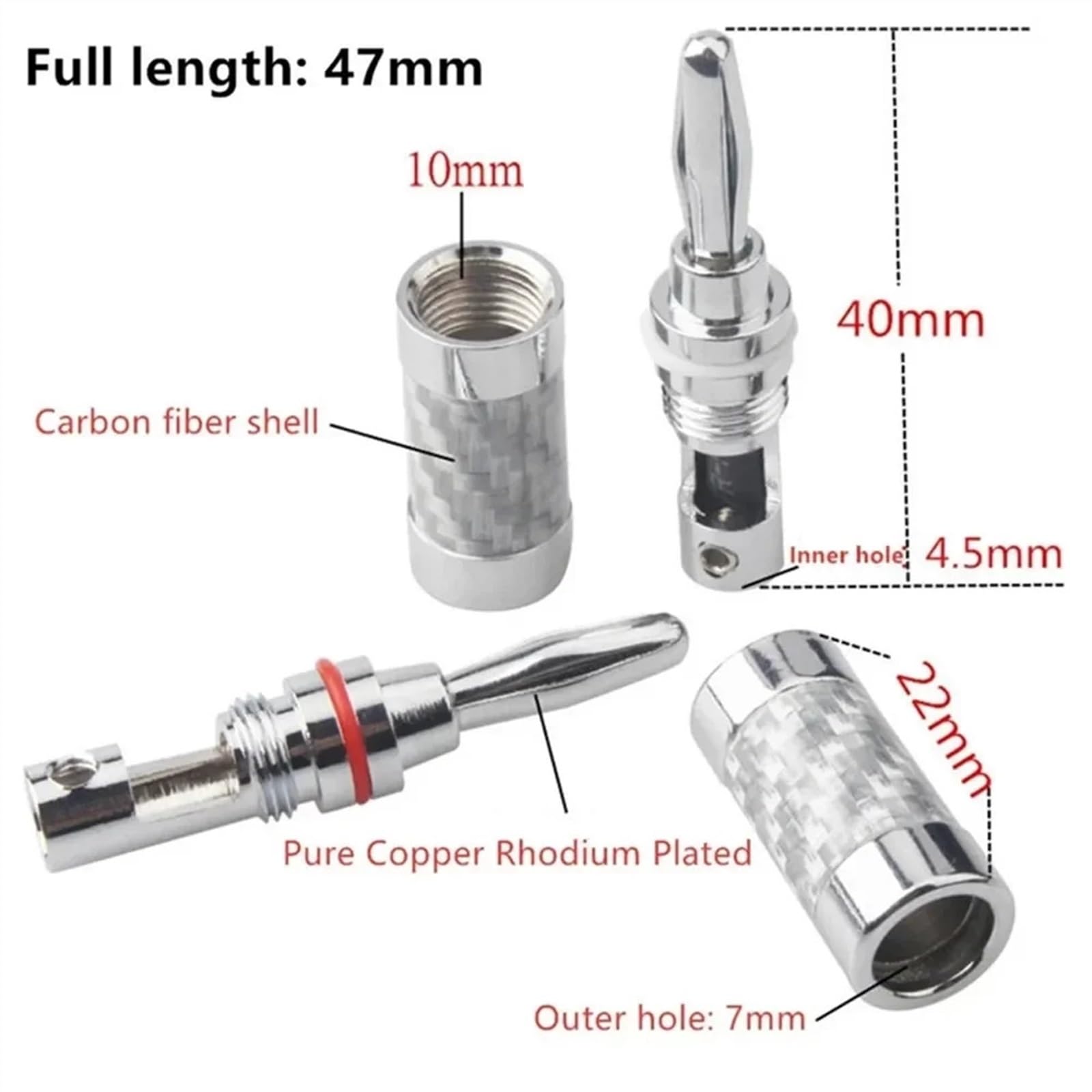 Connecteur de Haut-Parleur fiche Banane, bornes plaquées Rhodium en Fiber de Carbone, connecteurs Banane for Haut-Parleur et vidéo, Rouge et Blanc(25pairs,Black)