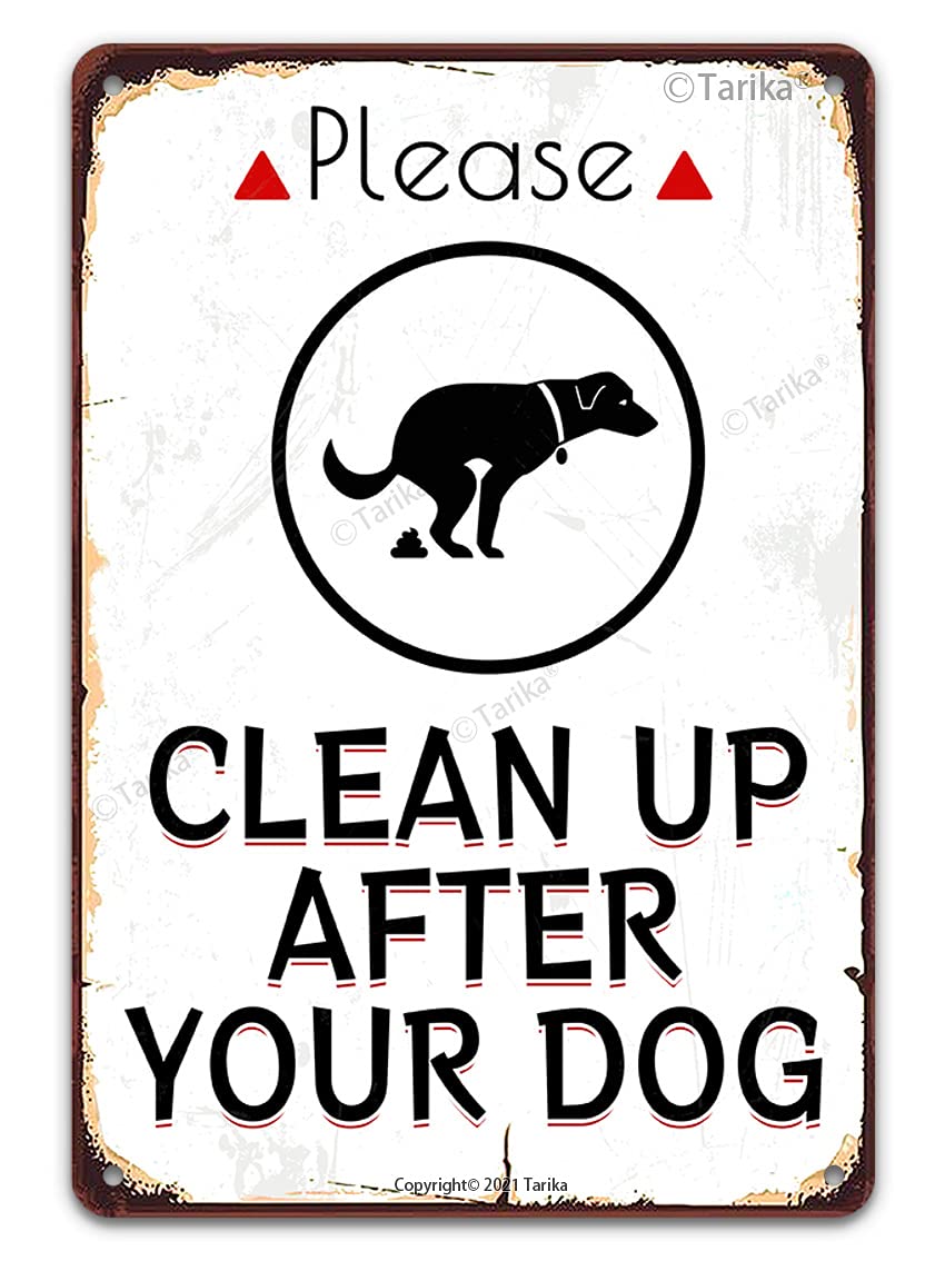 Please Clean Up After Your Dog Vintage Yard Warning Signs Retro Metal Tin Sign Funny Dog Pet Wall Fence Art Plaque Decor 12x8 Inch