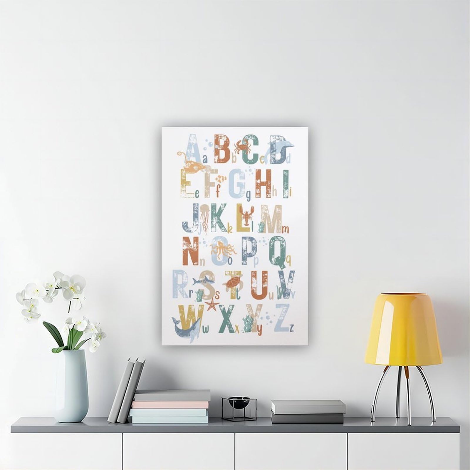 Poster sur toile avec motifs de l'alphabet de A à Z - Thème éducatif - Décoration de chambre à coucher, bureau, chambre - Cadeau - 40 x 60 cm