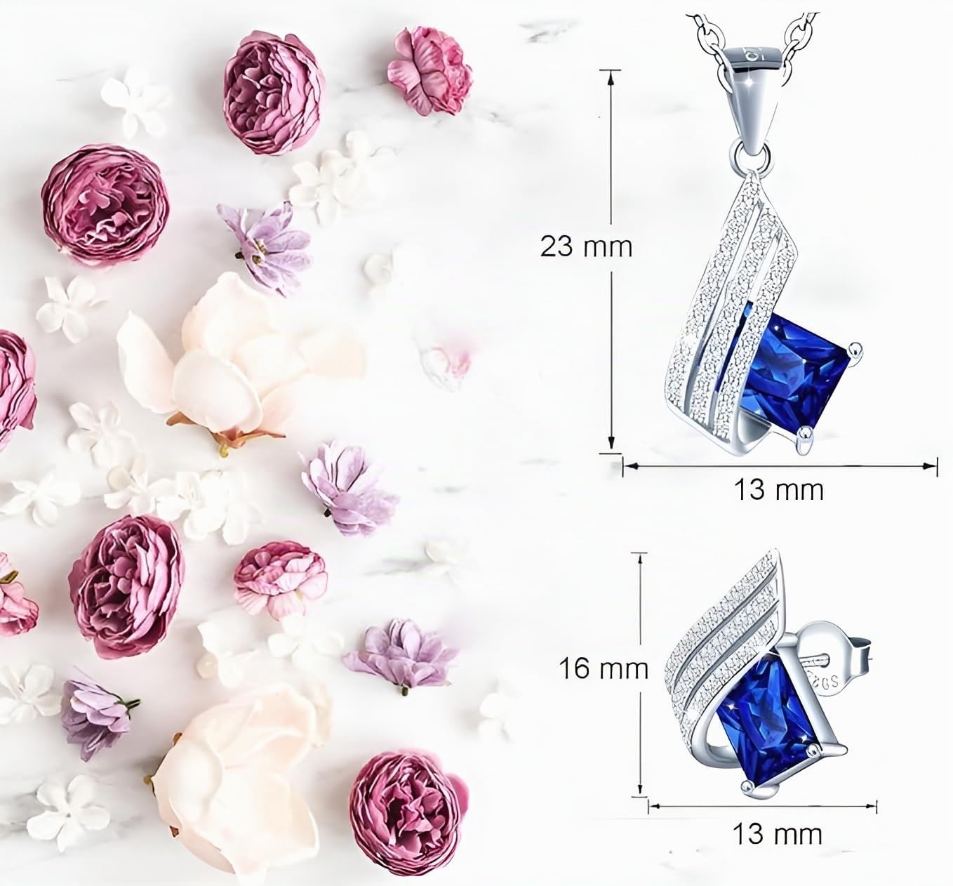 11 FARBEN Ohrringe Silber 925 mit Halskette Damen Set - Hochwertige Österreichische Kristalle und Zirkone - Schmuck Kette damen - Ohrringe Set mit Halskette