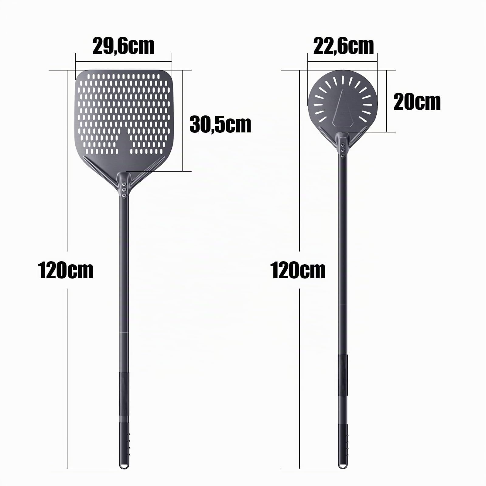 30CM & 23CM Pala per Pizza Forata Professionale in Alluminio Anodizzato Duro Pizza Paletta 120CM