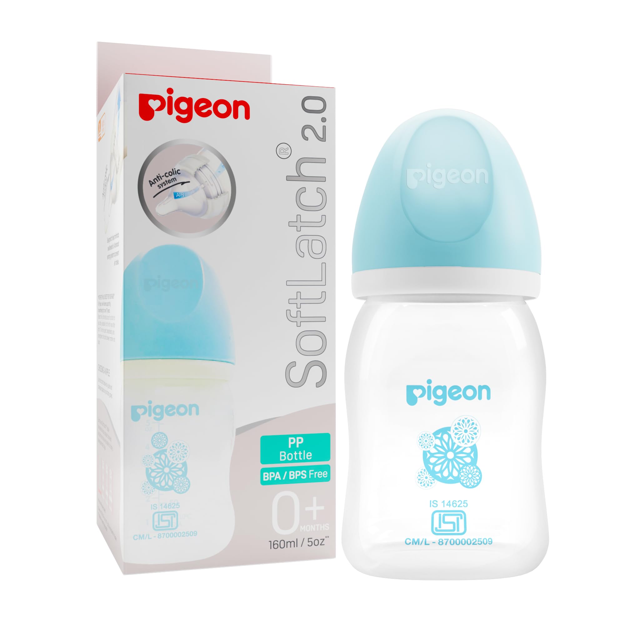 Pigeon Wide Neck SoftLatch 2.0 PP Baby Feeding Bottle White Cap (Blue, S)-image-24