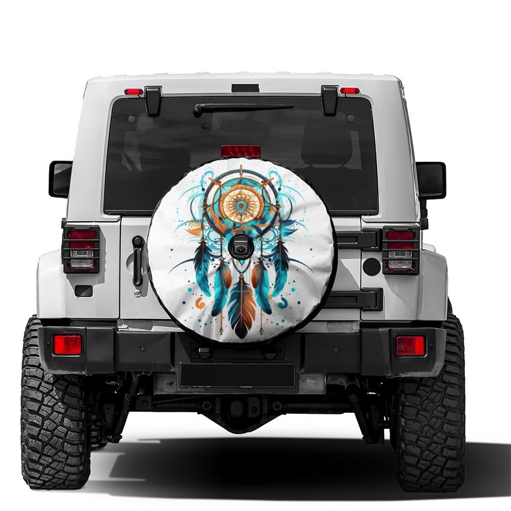 Abstract Dream Catcher Symbol Spare Tire Cover with Backup Camera Hole Wheel Tire Cover Fit Trailer, RV, SUV and Many Vehicle 12inch