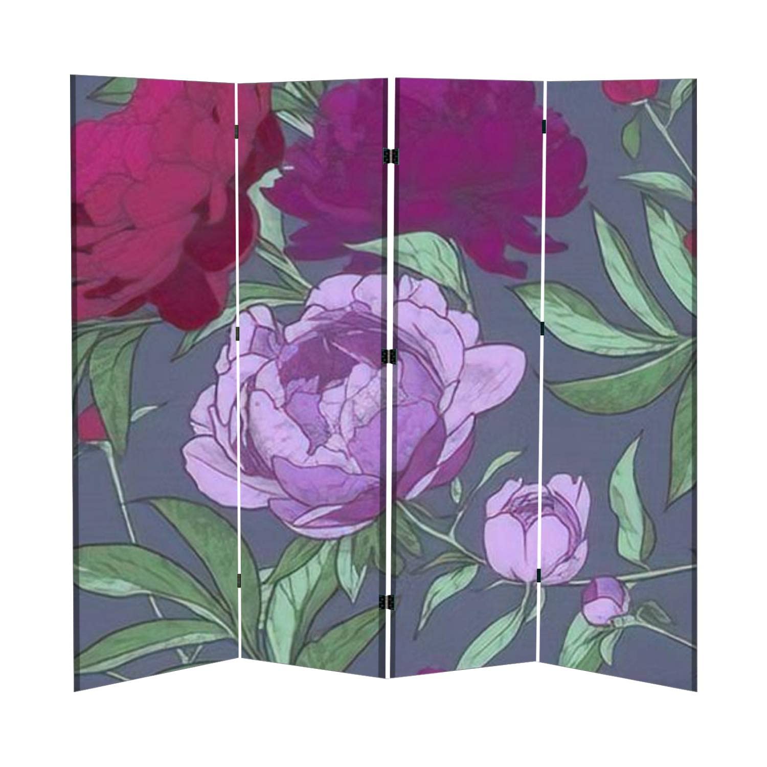 Divisor de habitación plegable para privacidad, floral, sin costuras, vintage, peonía, dibujado a mano, portátil, independiente, divisores de habitación, para el hogar, oficina, dormitorio, 4 paneles