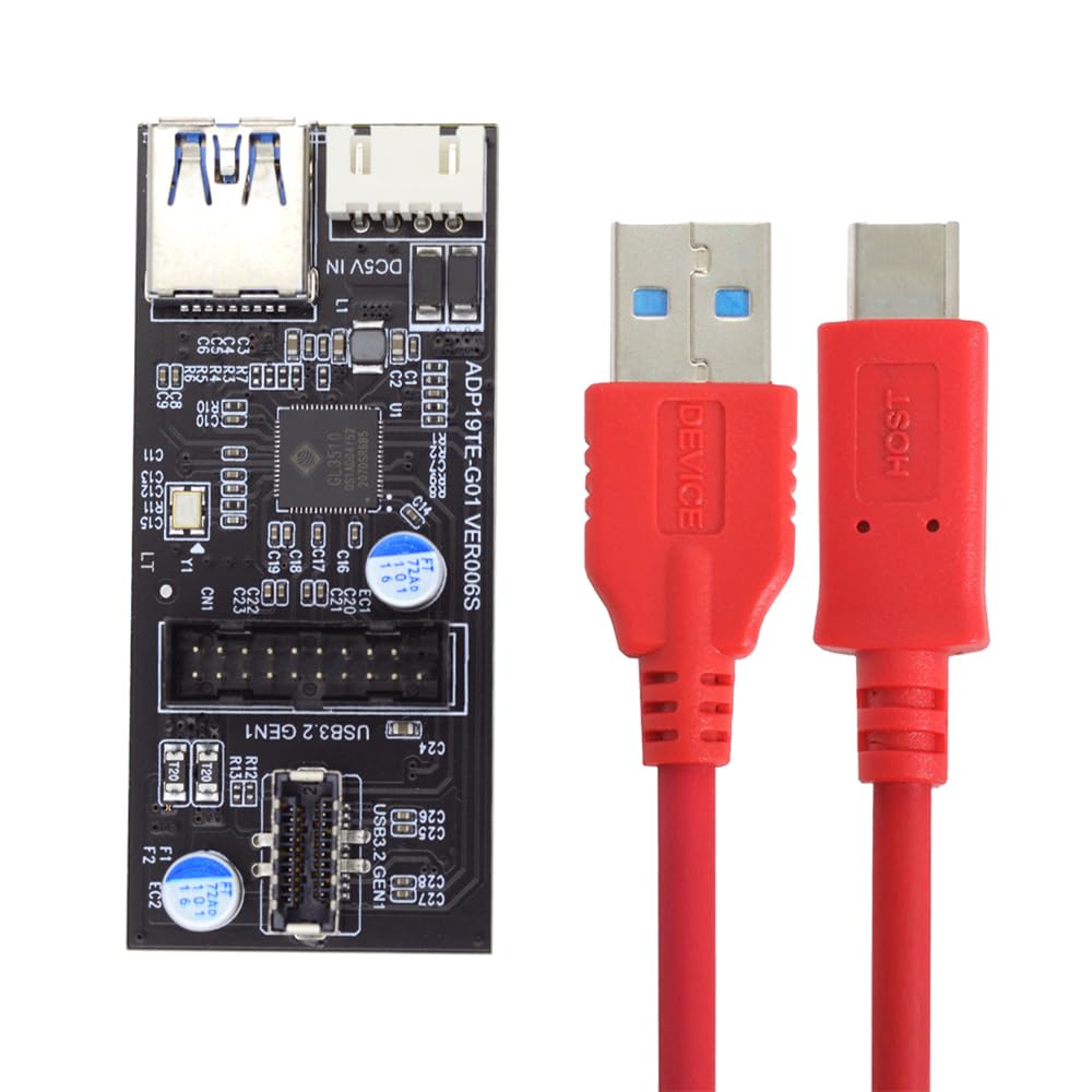 NFHK Type-C USB-C & 19/20Pin Header to USB 3.0 20Pin & Type-E Dual Ports Female PCBA Type Adapter Splitter HUB 5Gbps