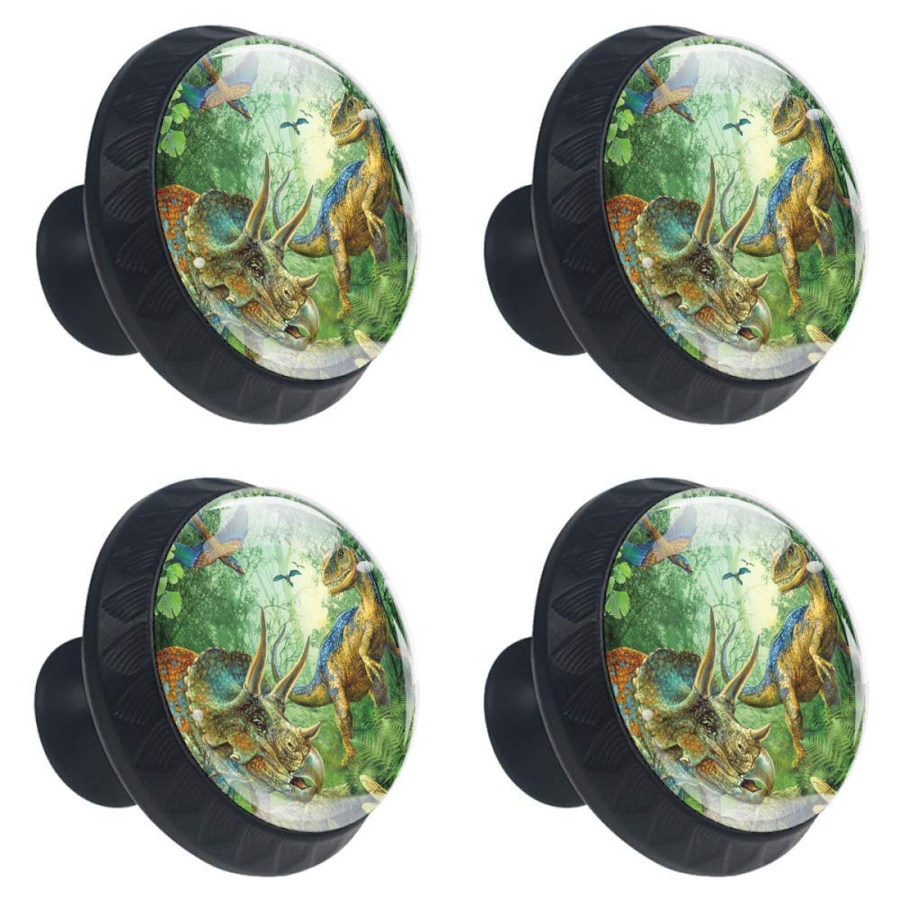 Jungle Dinosaur Drawer Knob Pull Handle Cupboard Knobs with Screws 4pcs, Multi03, 3.5×2.8CM/1.38×1.10IN