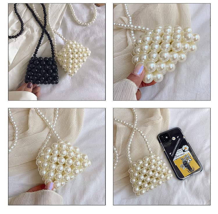 Image of Little Girl Mini White Vintage Pearl Satchel Shoulder Bag Evening Clutch