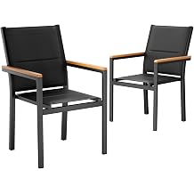 LIFERUN Stackable Patio Chairs Set of 2, Stackable Aluminum Outdoor Chair with Padded Textilene & WPC Armrests, 17" Seat Height, All Weather Chair for Patio, Balcony, Poolside & Restaurants, Black