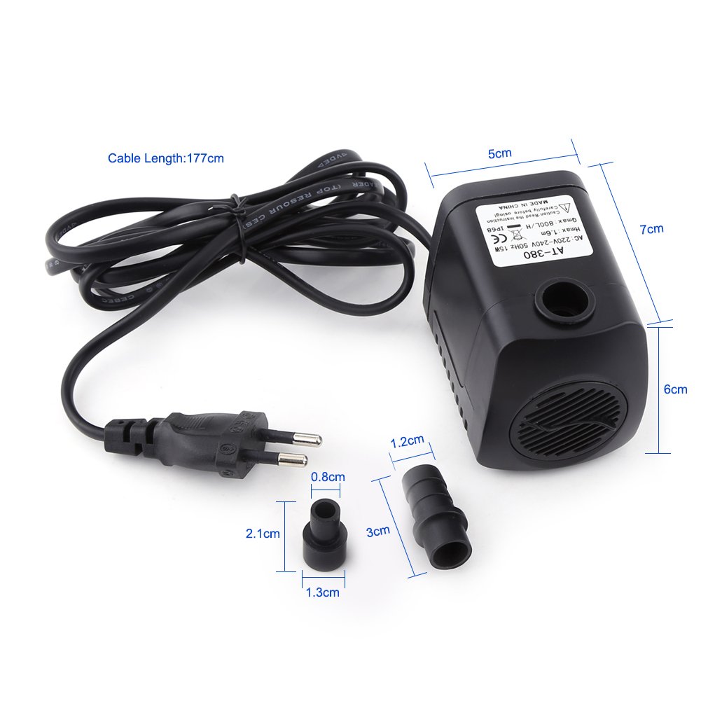 Mini Pompa Wodna Głębinowa, 220 V, 15 W, 800 l/h, do Basenów, Studni, Akwarium i Stawów Rybnych