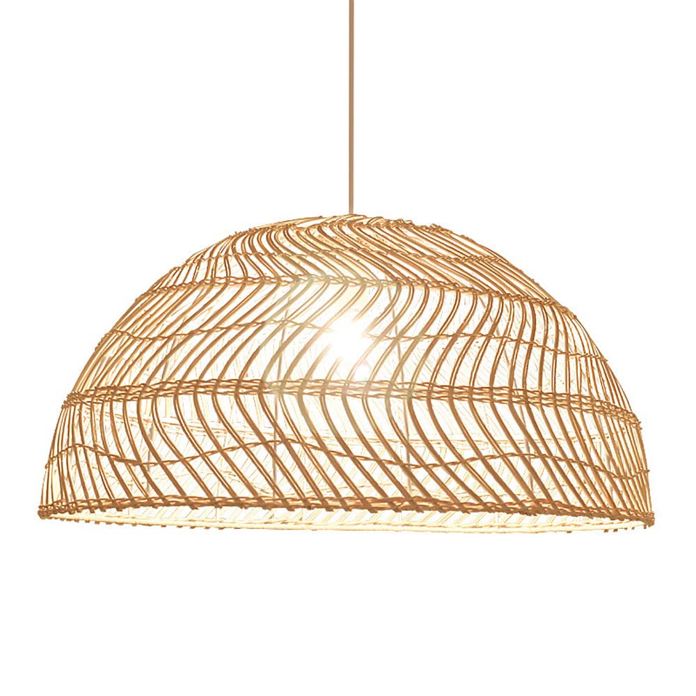 LYMSXAZOU Kitchen Island Lampshade Creative Boho Rattan Chandelier Dining Room Dome Hanging Lamp Wicker Ceiling Light Fixture For Living Bedroom Farmhouse