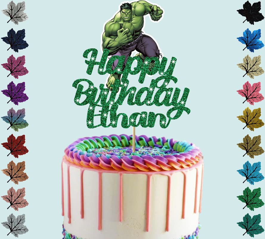 Hulk Personalised Glitter Cake Topper With Any Name(Green)