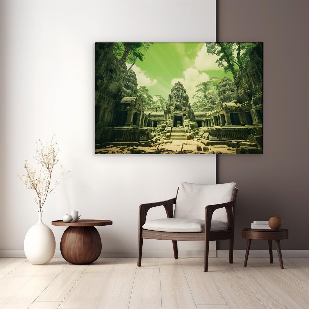 Canvas for Living room. Mysteries of the Forgotten Temple: An Ancient Edifice in the Heart of the Jungle, 27 x 18 inch Canvas Wall Art - Religion And Spirituality - Modern Home Decor