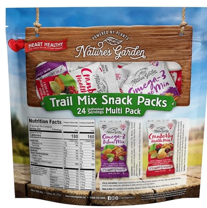 Nature Garden Trail Mix Snack Pack - 28.8oz (Pack of 1) Cranberry Health mix and Omega -3 Delux mix