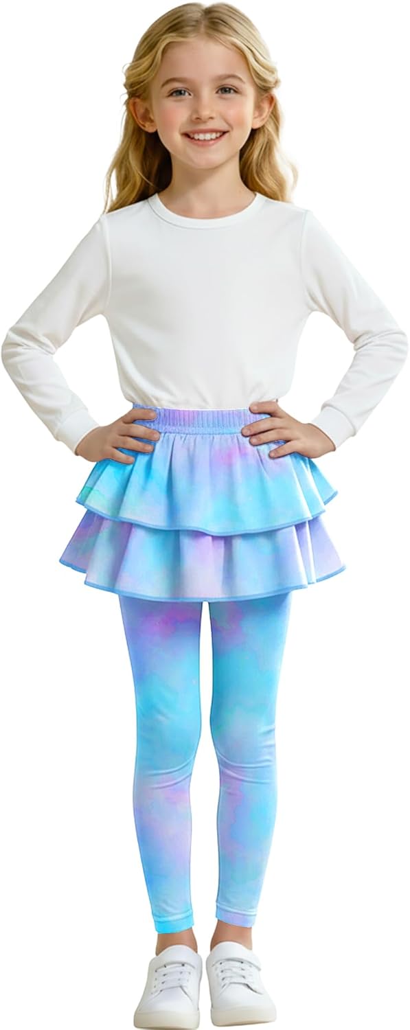 OlyPegic Girls Leggings with Skirt Toddler Kids Leggings Skirt Pants Footless Tights with Ruffle 3-8 Years - Image 2