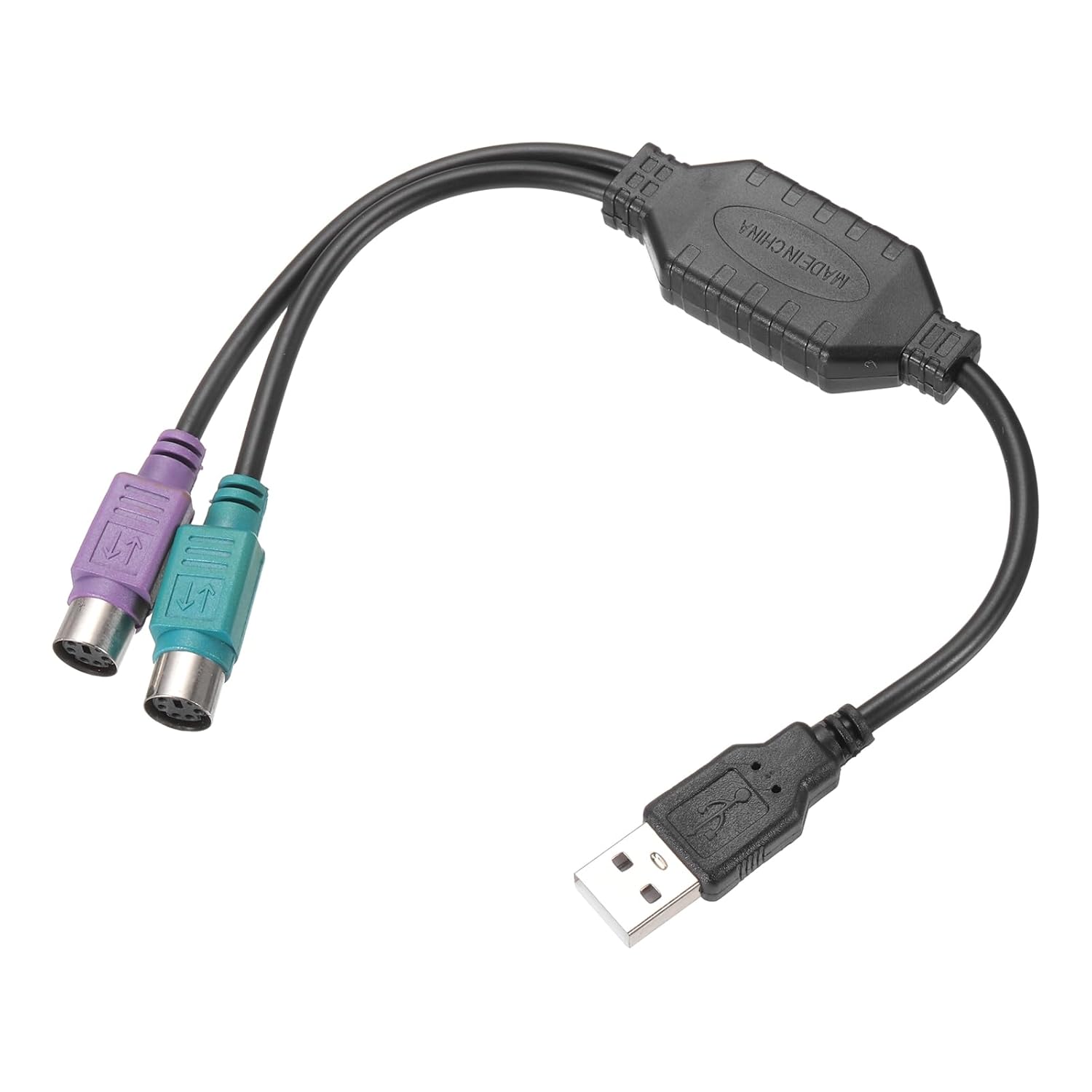 MECCANIXITY USB to Dual PS/2 Adapter Cable 6P 1FT PS/2 Female to USB 2.0 Male Converter Built-in Chip Connector Adapter for PC Keyboard and Mouse,Black