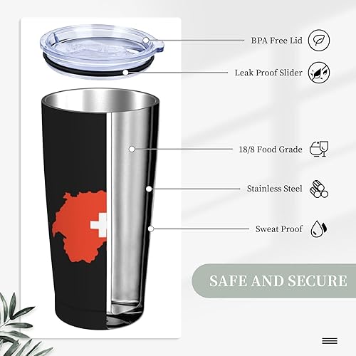 Miniatura 4 de Botella de agua de acero inoxidable con bandera de Suiza, doble pared, 20 onzas, botellas termo de acero inoxidable para viajes, camping,