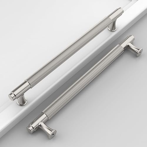 Paquete de 10 tiradores de gabinete de níquel satinado cepillado de 7-12 pulgadas (7.559 in), manijas moleteadas para gabinetes de cocina, tiradores