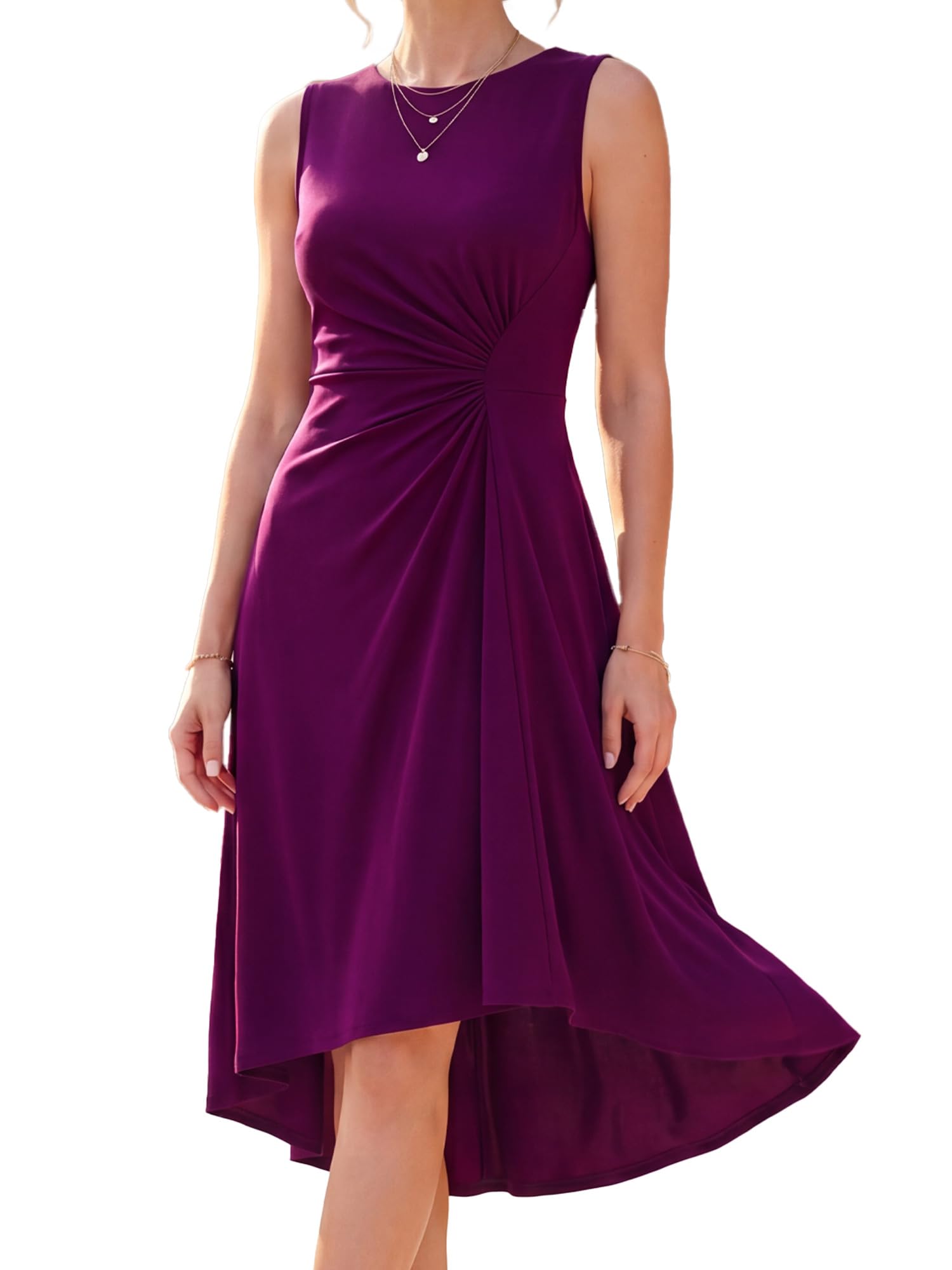 Ever-Pretty Robe Cocktail Femme Col Rond Midi Length sans Manche Pliée CG50009