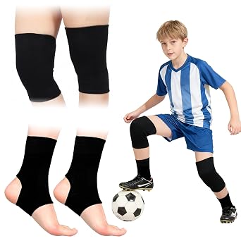 Ankle Brace and Knee Pads for Kids Set,7-12Years Child Knitted Ankle Brace Stabilize Joints Ankle Support Compression Sleeves Pads Volleyball Knee Pads for Youth Girls Boys Dance Yoga Running Climbing