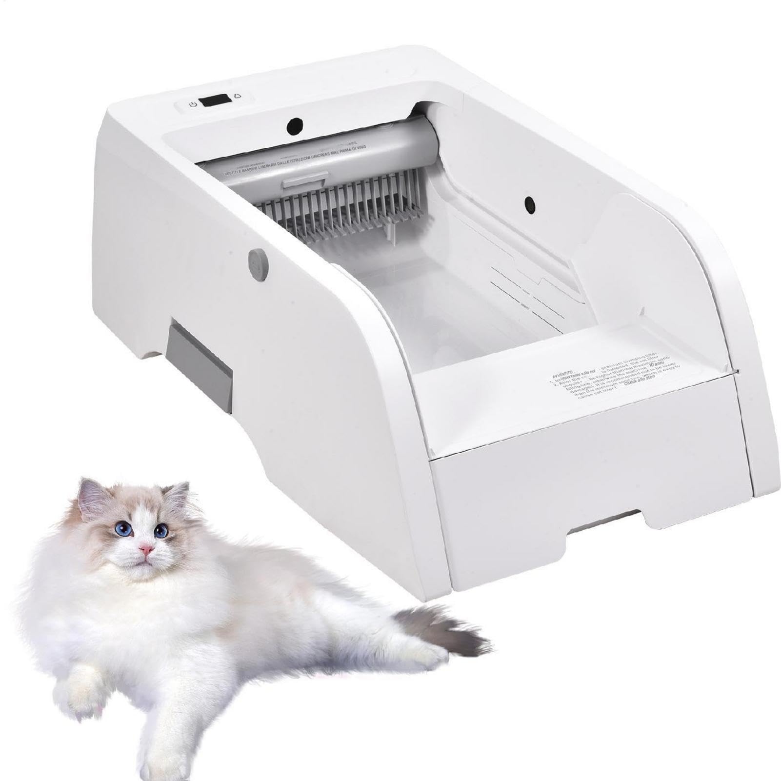 Lettiera automatica per gatti, lettiera automatica - Toilette per gatti con lettiera per gatti con coperchio aperto - Vassoio per lettiera igienico per gatti, vassoio per lettiera di grande capacità,