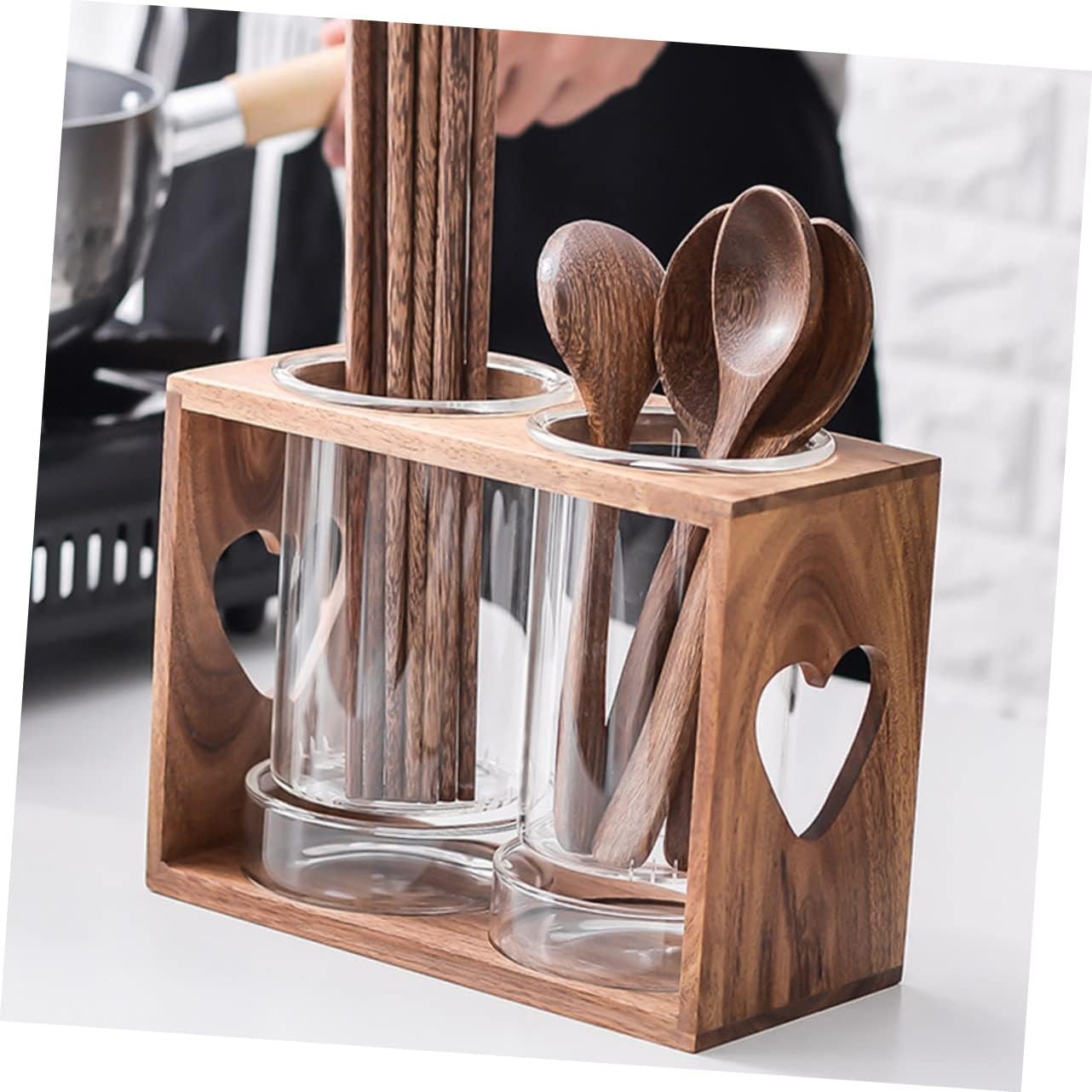 Alipis Chopstick Drain Rack Acacia Wood Holder Glass Cutlery Canister Kitchen Storage Chopstick Organizer