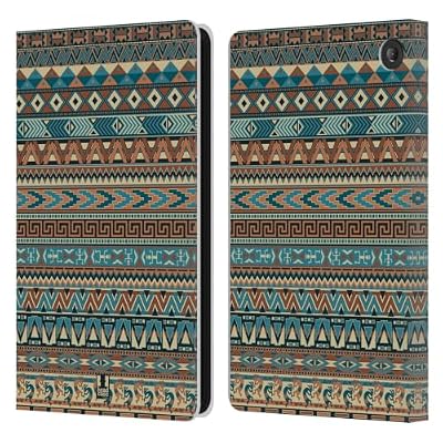 Head Case Designs Blue Amerindian Pattern Leather Wallet Case Compatible with Amazon Fire 7 2022