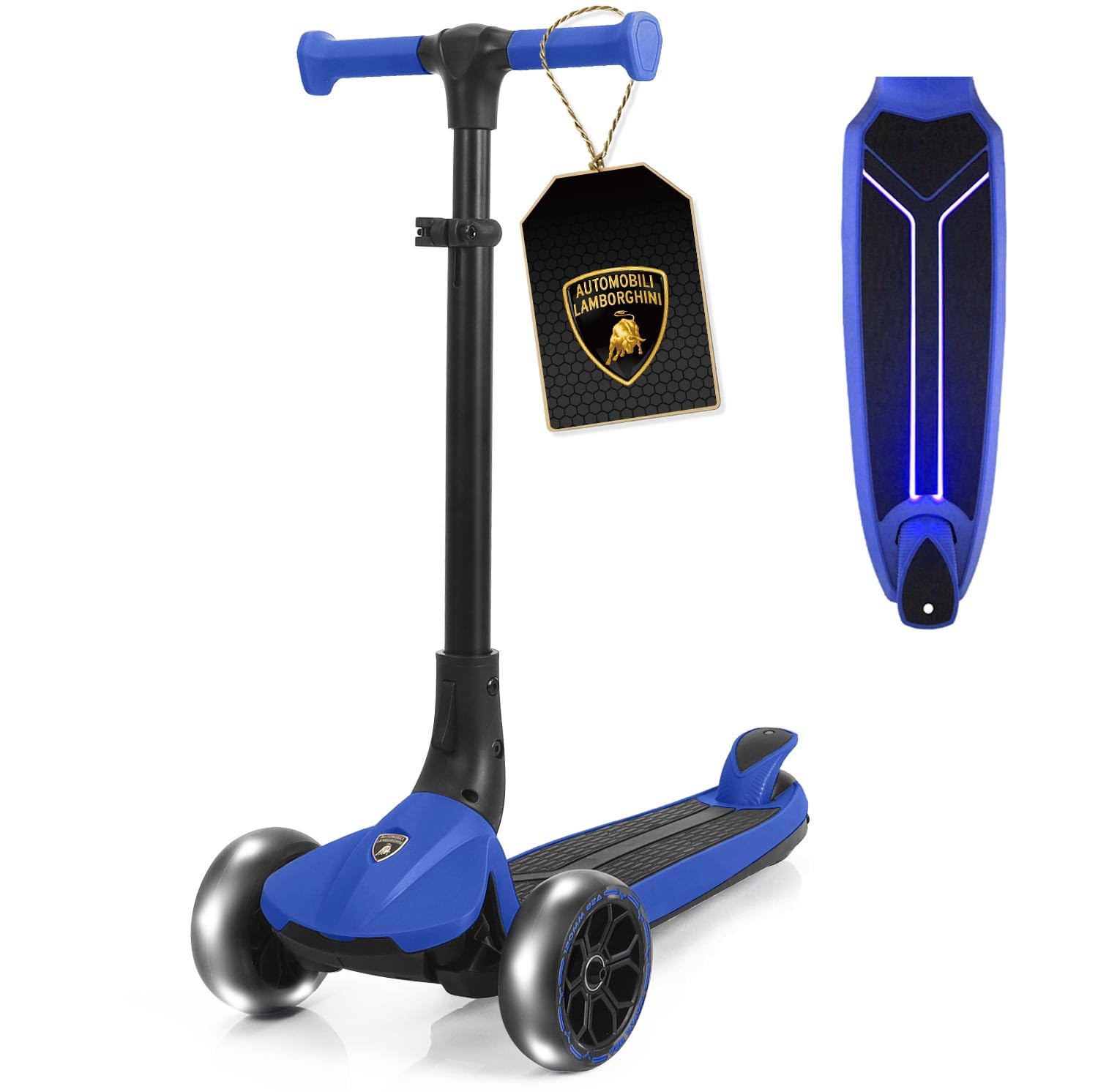 Lamborghini Scooter for Kids Ages 3-7, 3 Wheel Kids Scooter with Light-up Wheels & LED Deck, Adjustable Height, Foldable, Lean to Steer, Kick n Roll for 3+ Year Old Toddlers Girls Boys Blue โ image 1