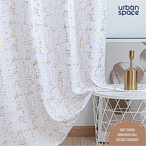 Image of Urban Space 80-85% True Blackout Curtains for Window, Gold Foil Printed Blackout Curtain, Decorative Window Curtain Eyelet with Tieback, 1 Piece Curtain for Living Room(Sparkle White, 5 Feet)