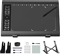 ienRon 10x6.25 Graphic Drawing Tablet: Battery-Free Pen, 12 Custom Hotkeys, Adjustable Stand - Windows/Mac/Android Compatible
